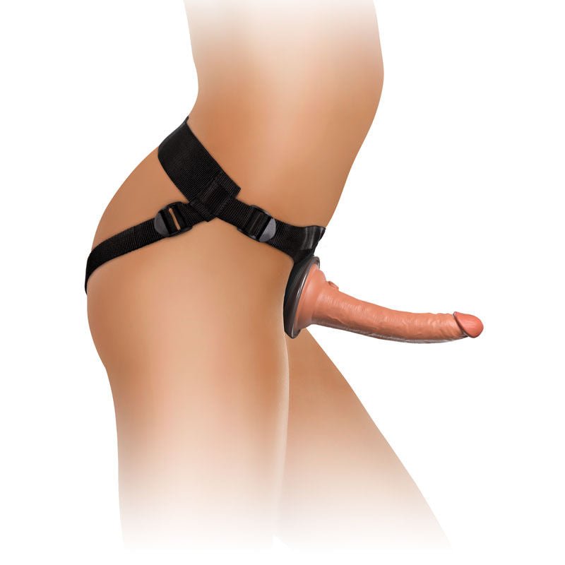 King cock - elite comfy silicone body dock kit - strap-on - Product side view, with dildo on  | Flirtybay.com.au